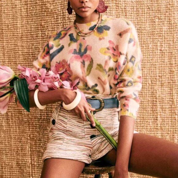 Sezane Orphee Jumper Sweater XS/L/XXL/XXXL Multicolor French Knit Floral Casual - Picture 2 of 11